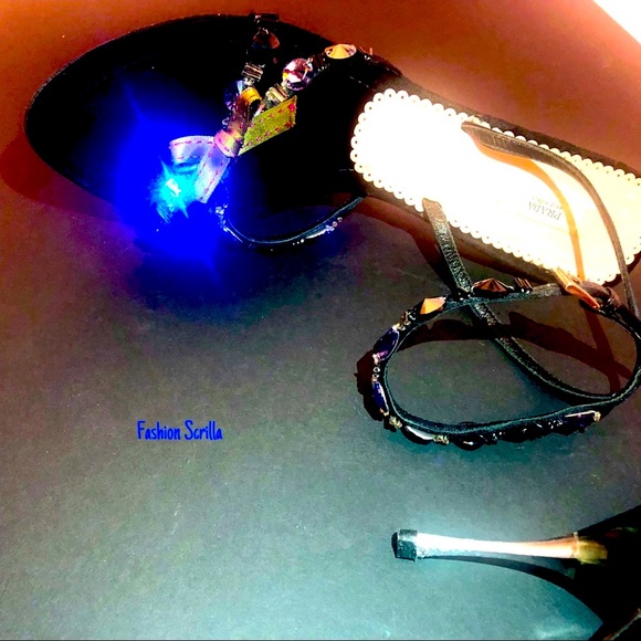 Prada Velvet Crystal Embellished Bow Heels - Picture 7 of 8